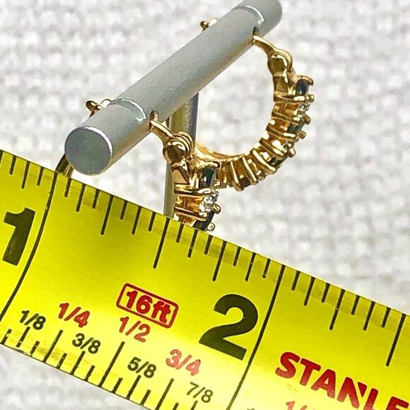 ROSS SIMONS Diamond Sapphire Vermeil Yellow Gold Sterling Silver Hoop Earrings - Picture 7 of 9